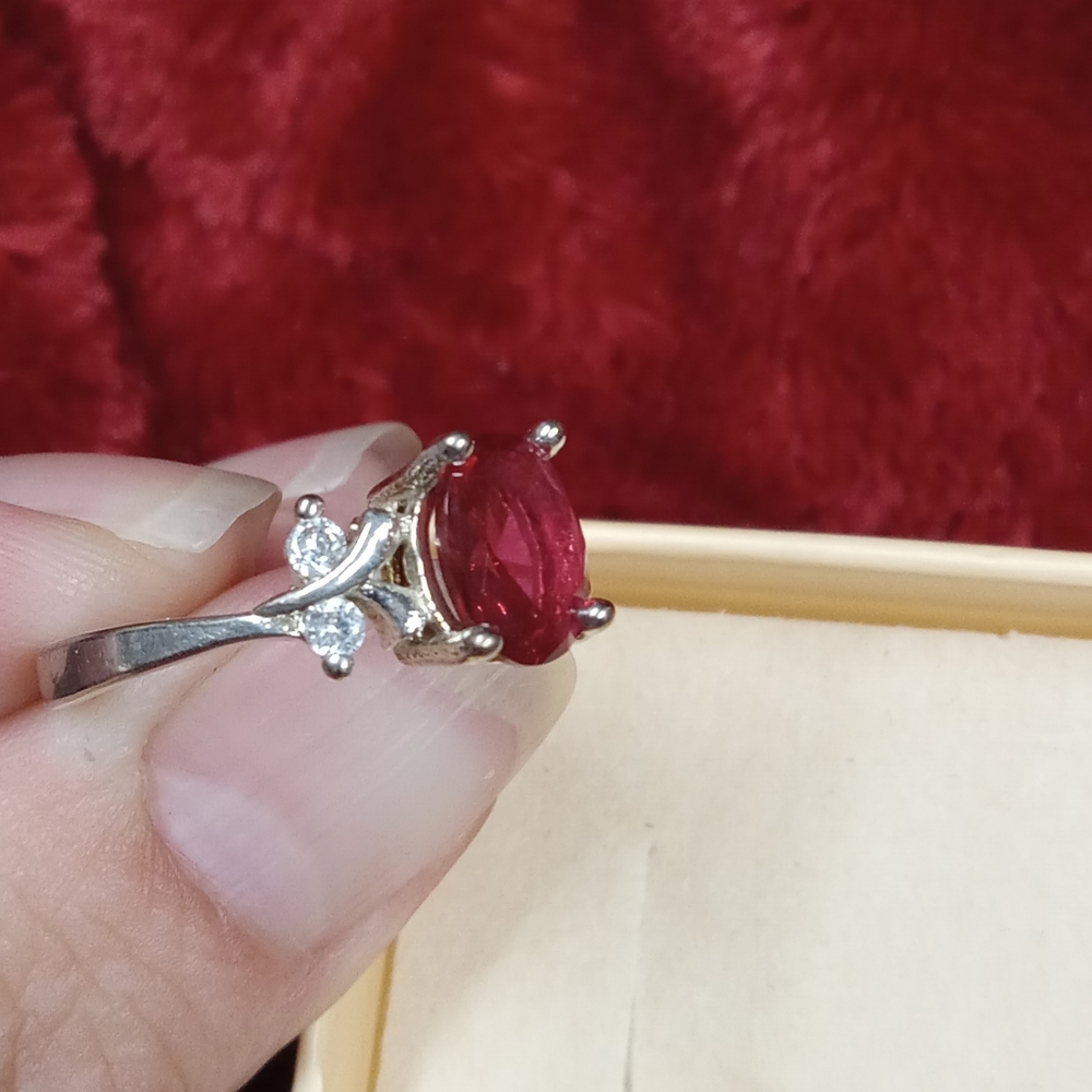 Sterling Silver Pink & White CZ Floral Ring Size 7 - Picture 11 of 14